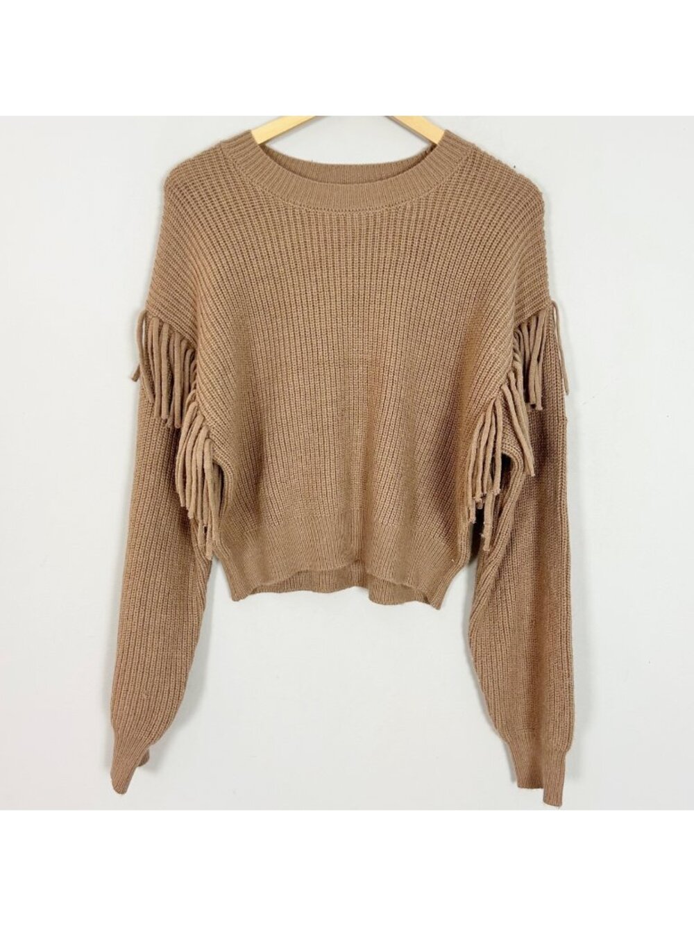Z Supply Brown Fringe Sleeve Sweater Western Fall Size Medium Women's